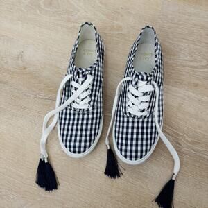 Women’s Crown & Ivy Riley Gingham Blue Canvas Sneakers Size 9